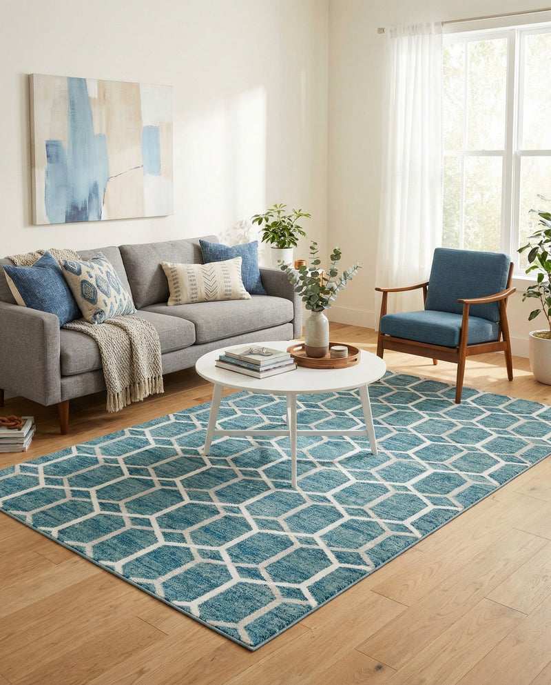 Garden Maze Retreat Collection Area Rug - Hedgegrove Rectangle Blue  lifestyle 18
