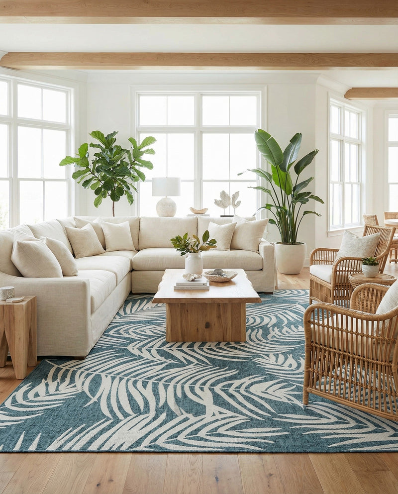 Seaside Blooms Collection Area Rug - Verdure (Teal) Rectangle Teal  lifestyle 29