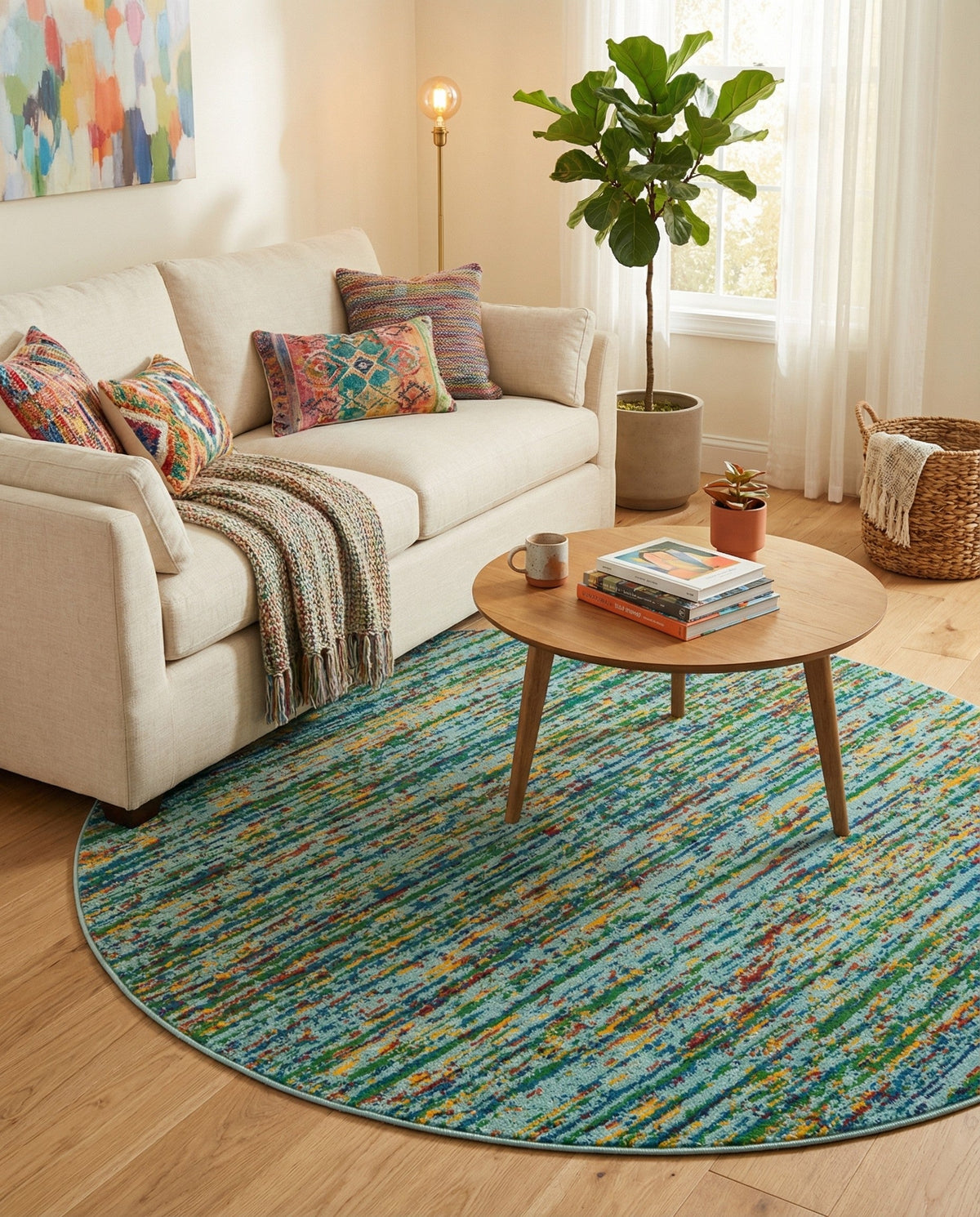 Caribbean Cove Collection Area Rug -  Lucia Round Aqua  lifestyle 136