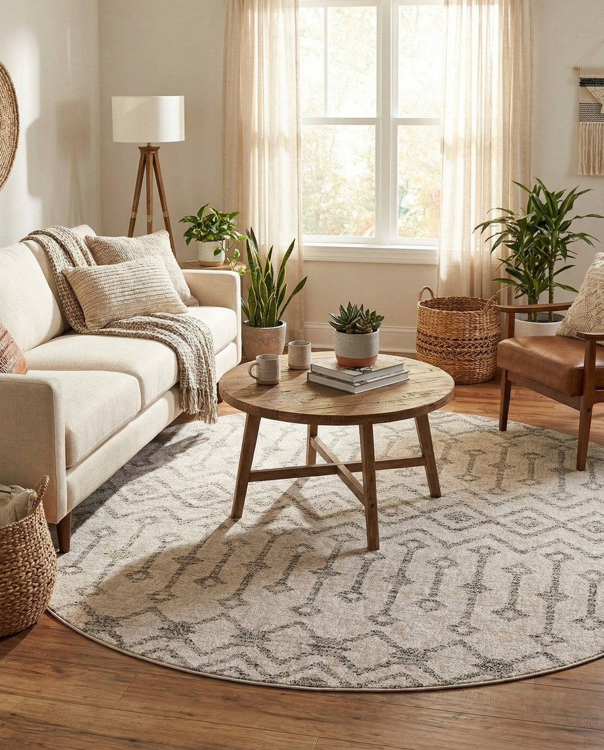 Geo Garden Lattice Collection Area Rug -  Andalusia Round Ivory  lifestyle 208