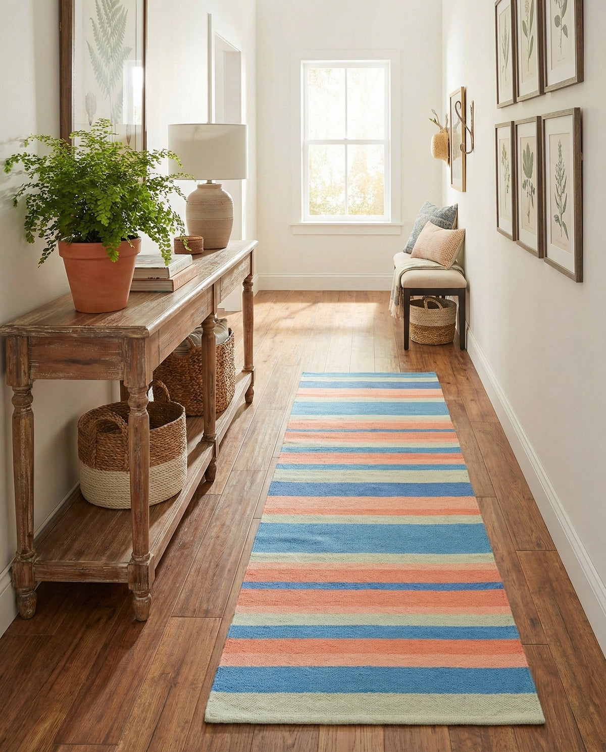 Coastal Stripe Dhurrie Collection Area Rug - Seashore Runner Multi  lifestyle 115