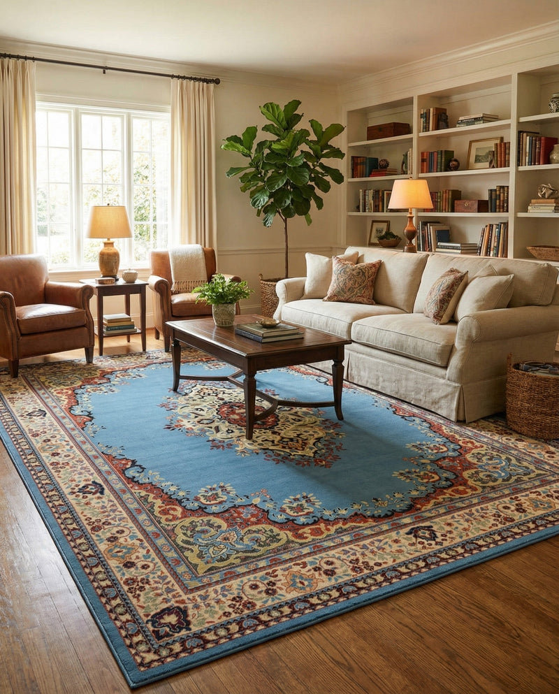 Tabriz Tapestry Collection Area Rug - Azerbaijan (Light Blue) Rectangle Light Blue  lifestyle 17