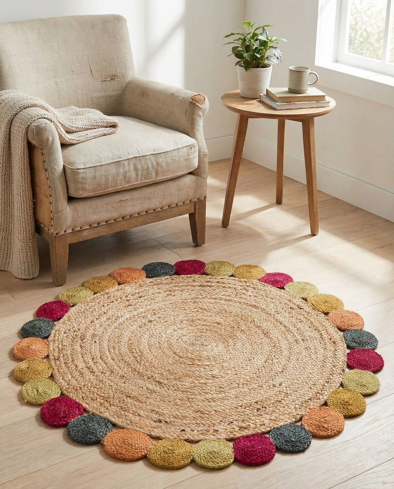 Woven Seaside Jute Collection Area Rug - Santorini Round Natural  lifestyle 5