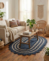 Woven Seaside Jute Collection Area Rug - Coastalhaven (Navy Blue and White) Oval Navy Blue and White  lifestyle 14