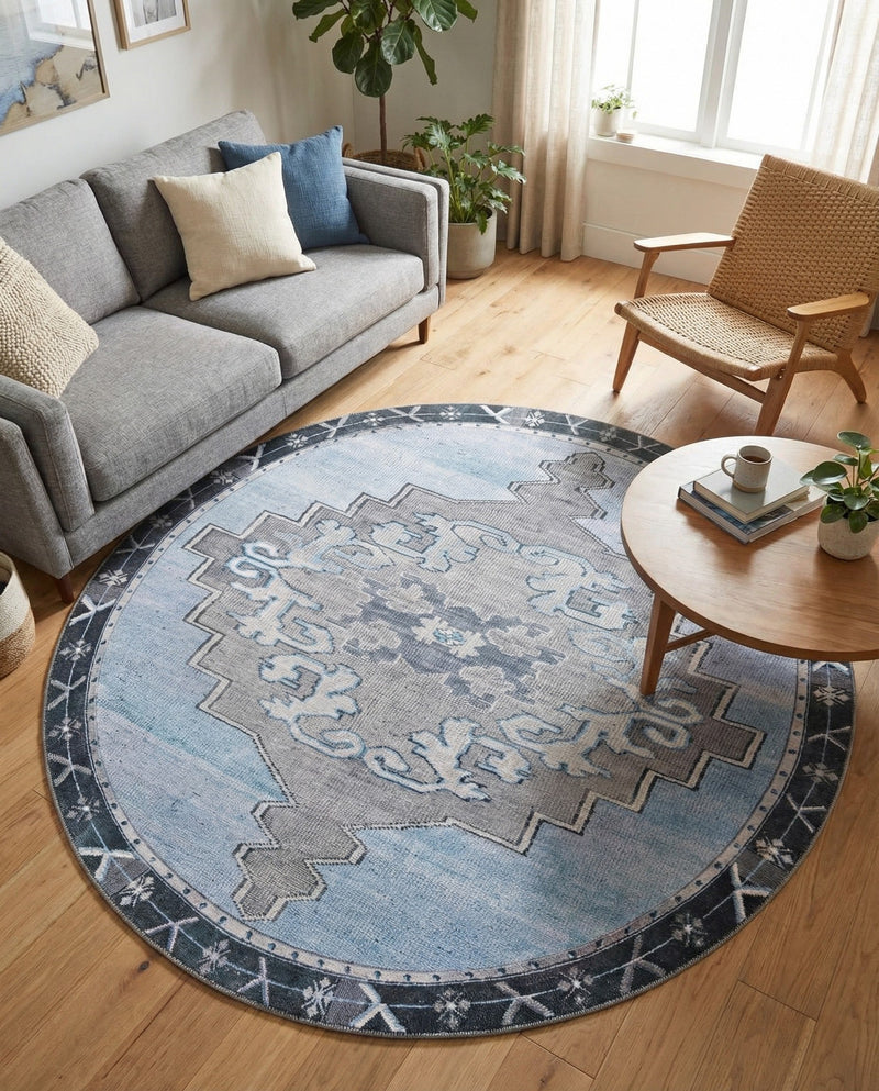 Heritage Elegance Collection Area Rug -  Winterthur (Blue Gray) Round Blue Gray  lifestyle 68