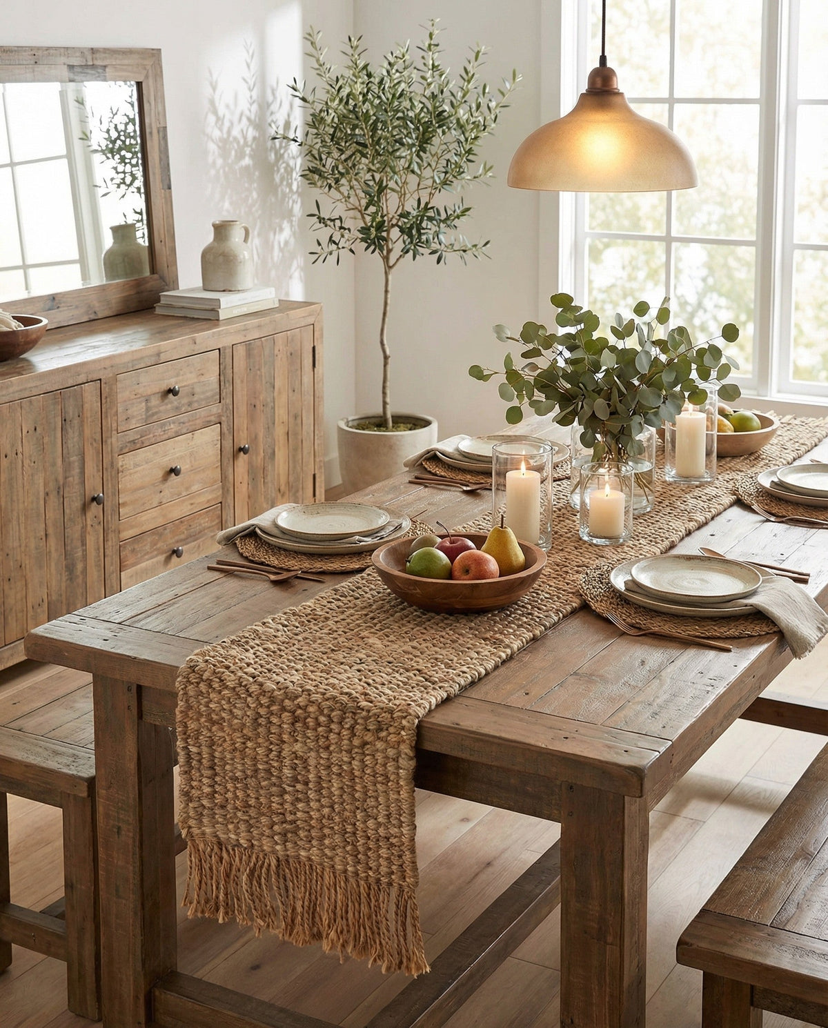 Savannah Jute Collection Area Rug - Seashore Table Runner Natural  lifestyle 95