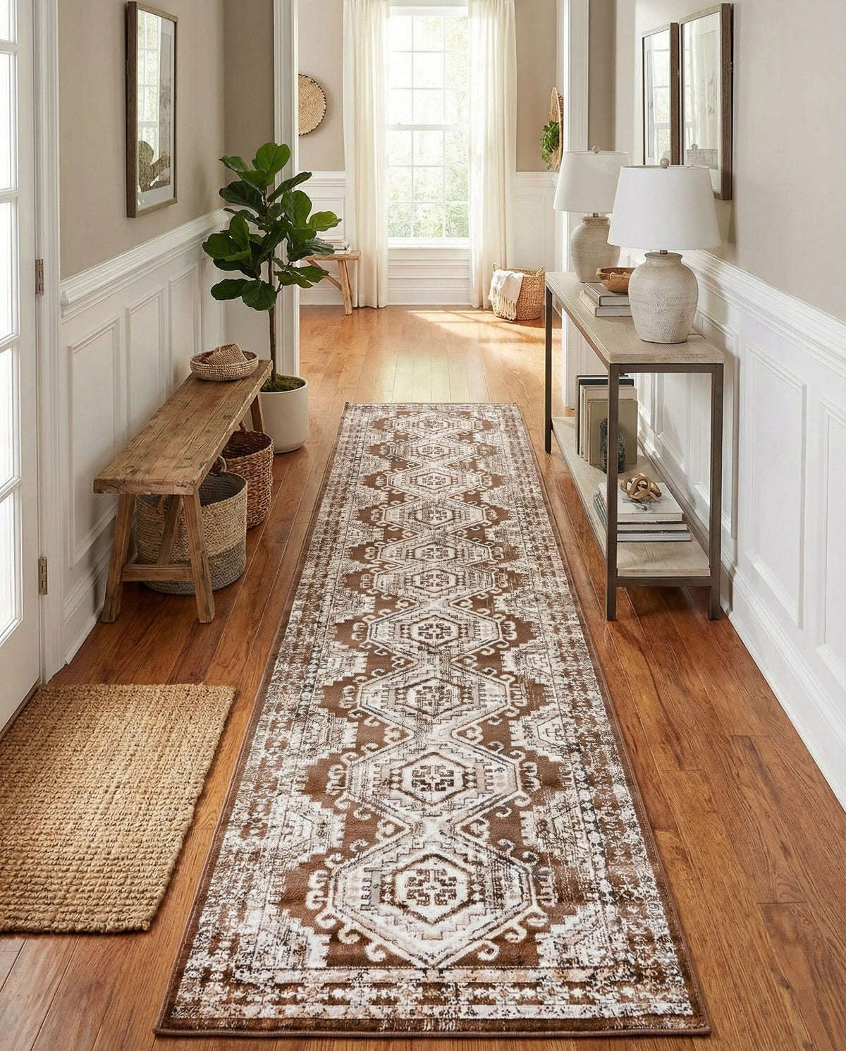 Savannah Elegance Collection Area Rug -  Tybee (Brown) Runner Brown  lifestyle 63