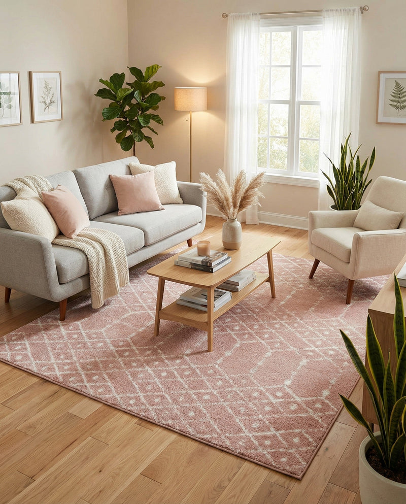 Marrakesh Lattice Collection Area Rug - Casablanca (Rose Pink) Square Rose Pink  lifestyle 43