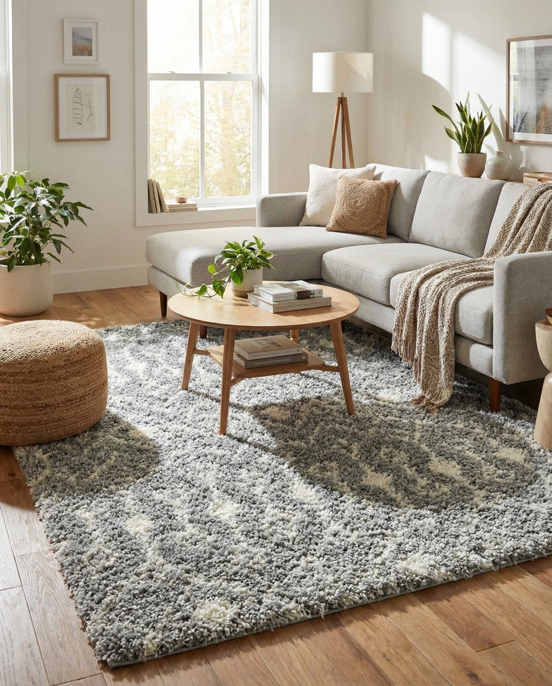 Berber Lattice Shag Collection Area Rug - Atlas (Gray) Square Gray  lifestyle 30