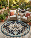 Outdoor Marrakesh Collection Area Rug -  Essaouira Round Navy Blue  lifestyle 72