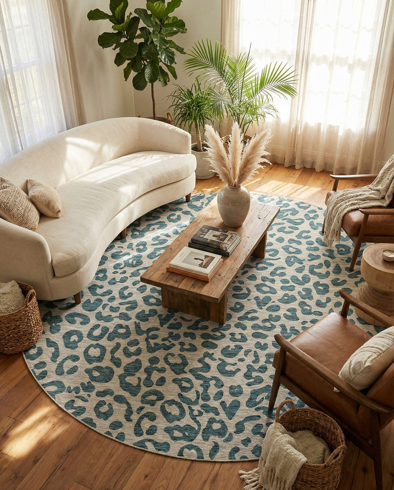 Savannah Escape Collection Area Rug -  Amazon (Teal) Round Teal  lifestyle 39