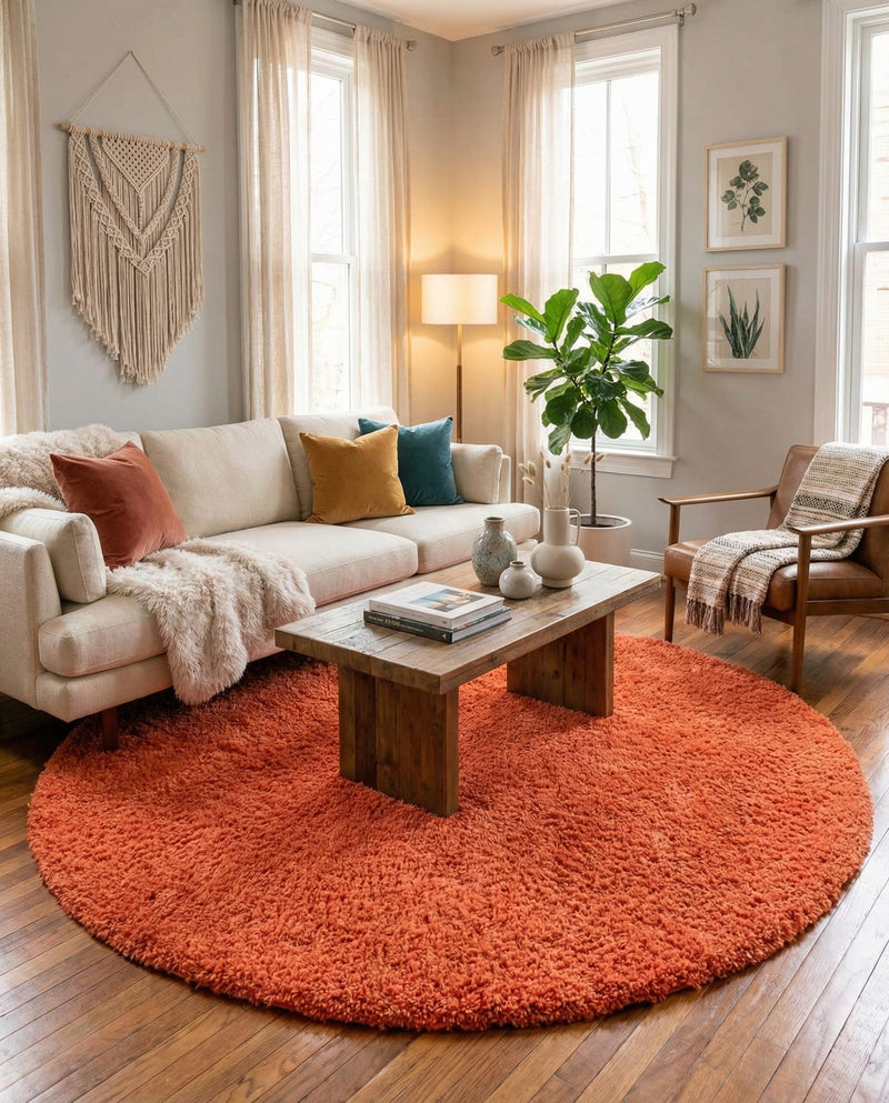Plush Oasis Collection Area Rug - Serenity (Tiger Orange) Round Tiger Orange  lifestyle 19