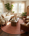 Highland Woven Jute Collection Area Rug - Glenmore (Rust Red) Round Rust Red  lifestyle 44