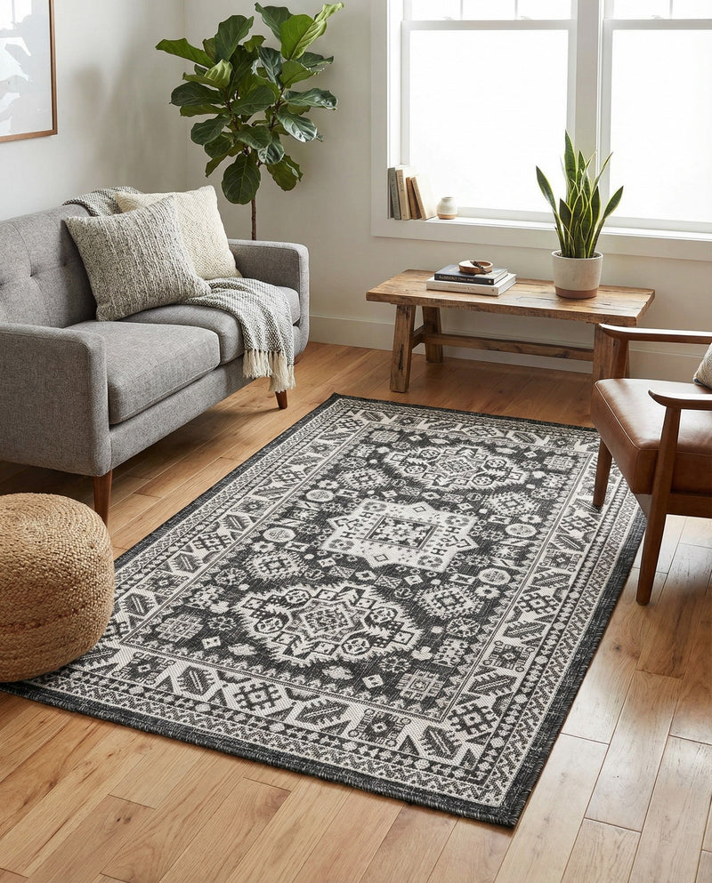 Tribal Terrace Treasures Collection Area Rug -  Incan Isle (Charcoal Gray) Rectangle Charcoal Gray  lifestyle 22