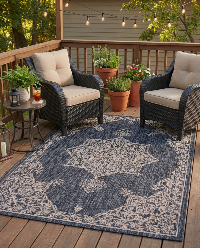 Patio Heritage Collection Area Rug -  Charleston (Charcoal Gray) Rectangle Charcoal Gray  lifestyle 17