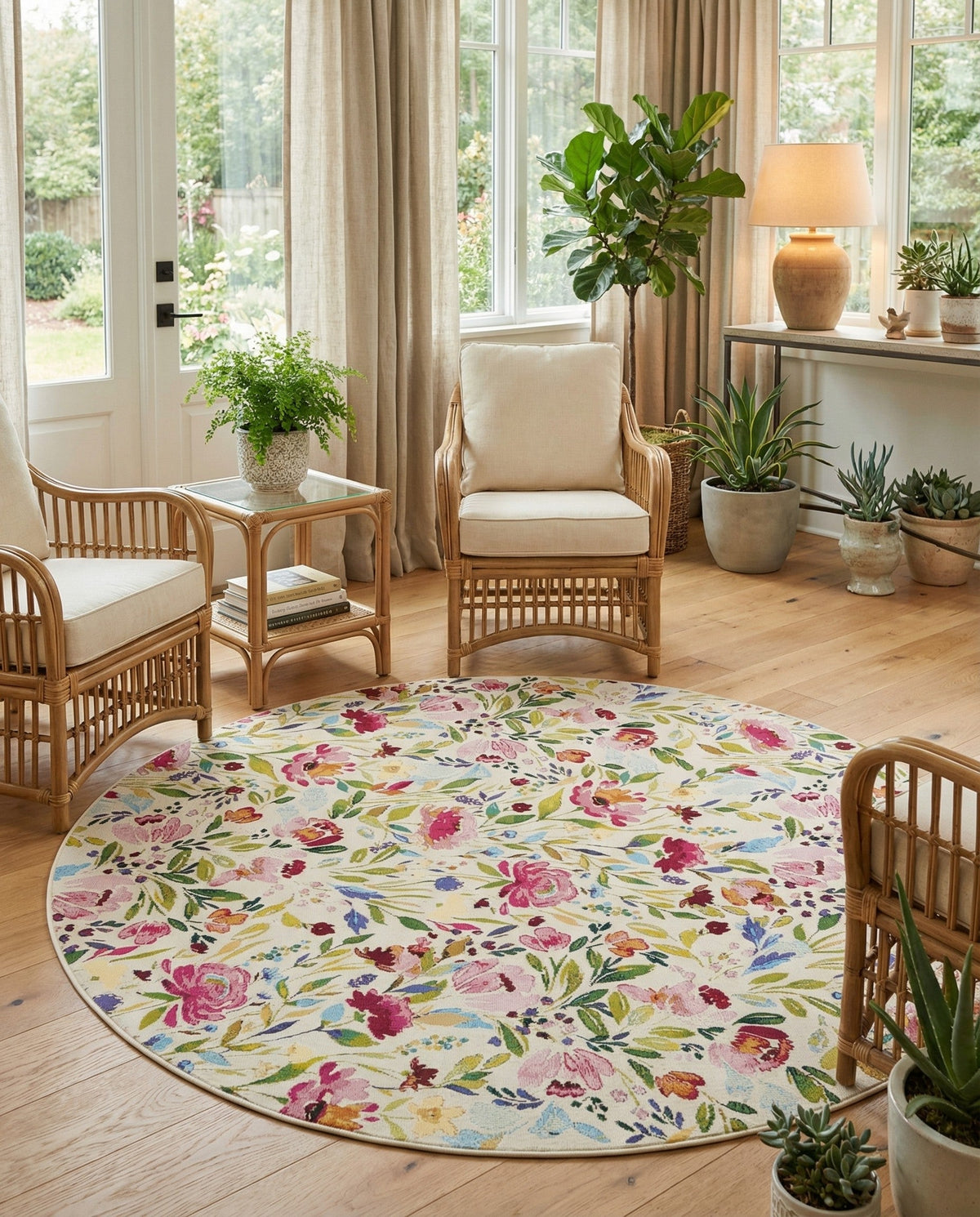 Seaside Blooms Collection Area Rug -  Meadow Round Multi  lifestyle 112