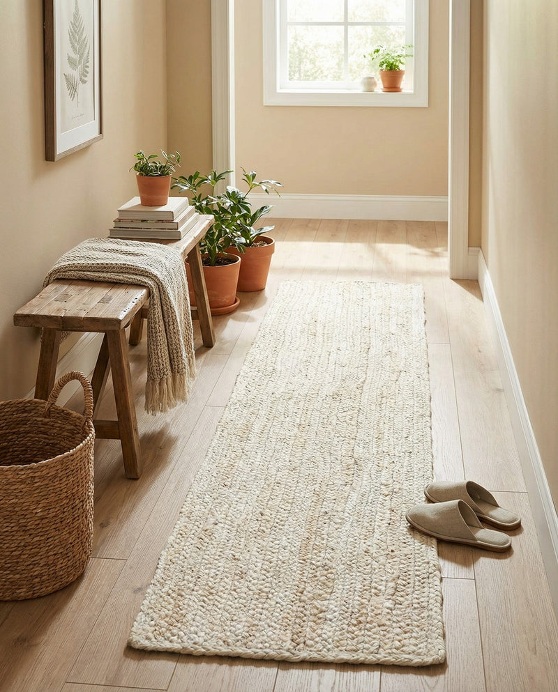 Woven Seaside Jute Collection Area Rug - Savannah (White) Table Runner White  lifestyle 64