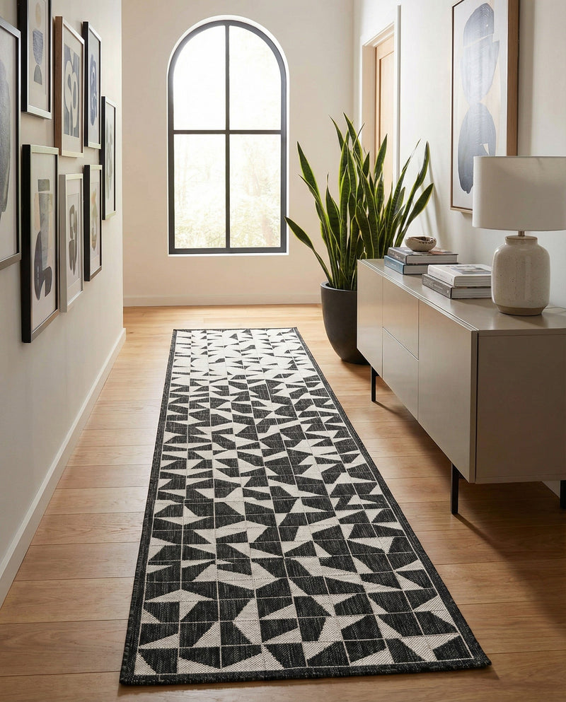 Urban Terrace Collection Area Rug -  Mercer Runner Black and White  lifestyle 56