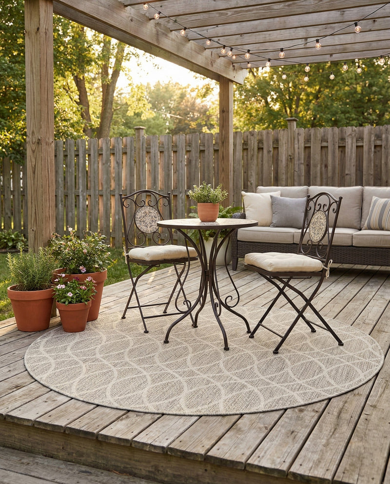 Savannah Pergola Collection Area Rug -  Pavilion (Light Gray) Round Light Gray  lifestyle 22