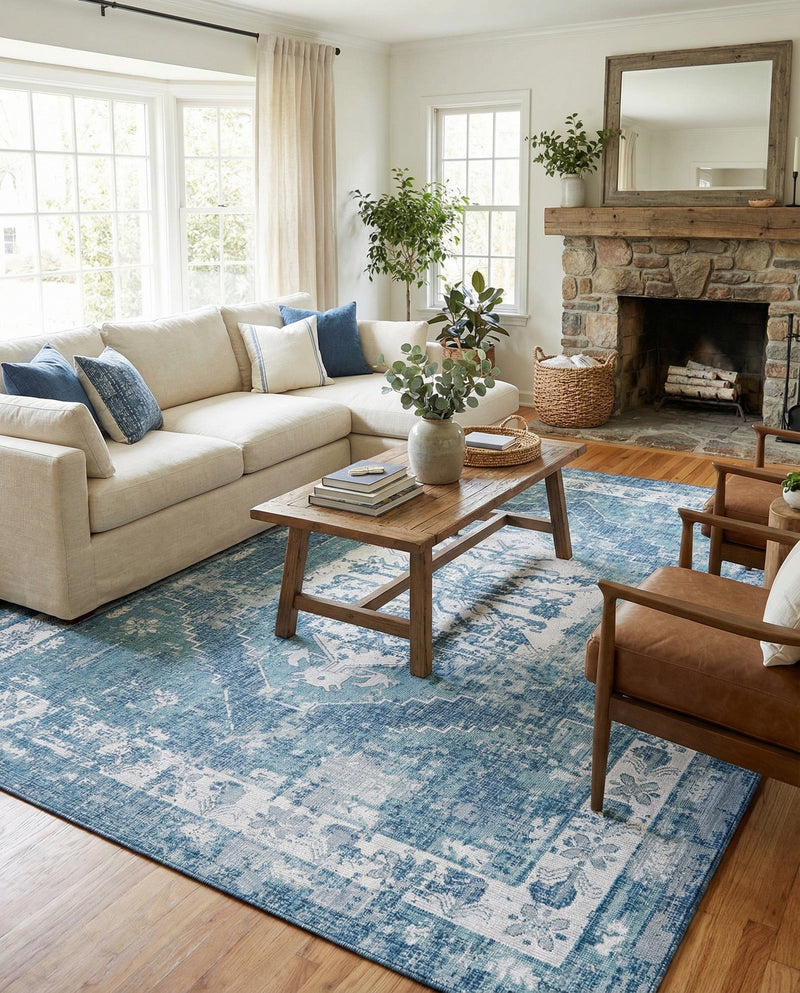 Patio Heritage Collection Area Rug -  Augusta (Blue) Rectangle Blue  lifestyle 4
