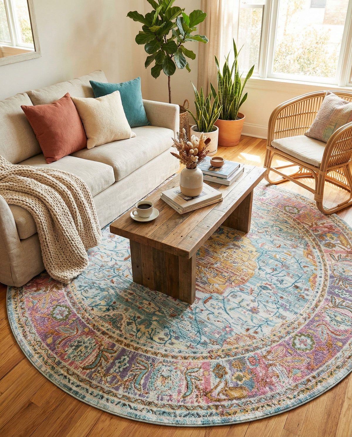 Caribbean Breeze Collection Area Rug -  Vieques Round Light Blue  lifestyle 149