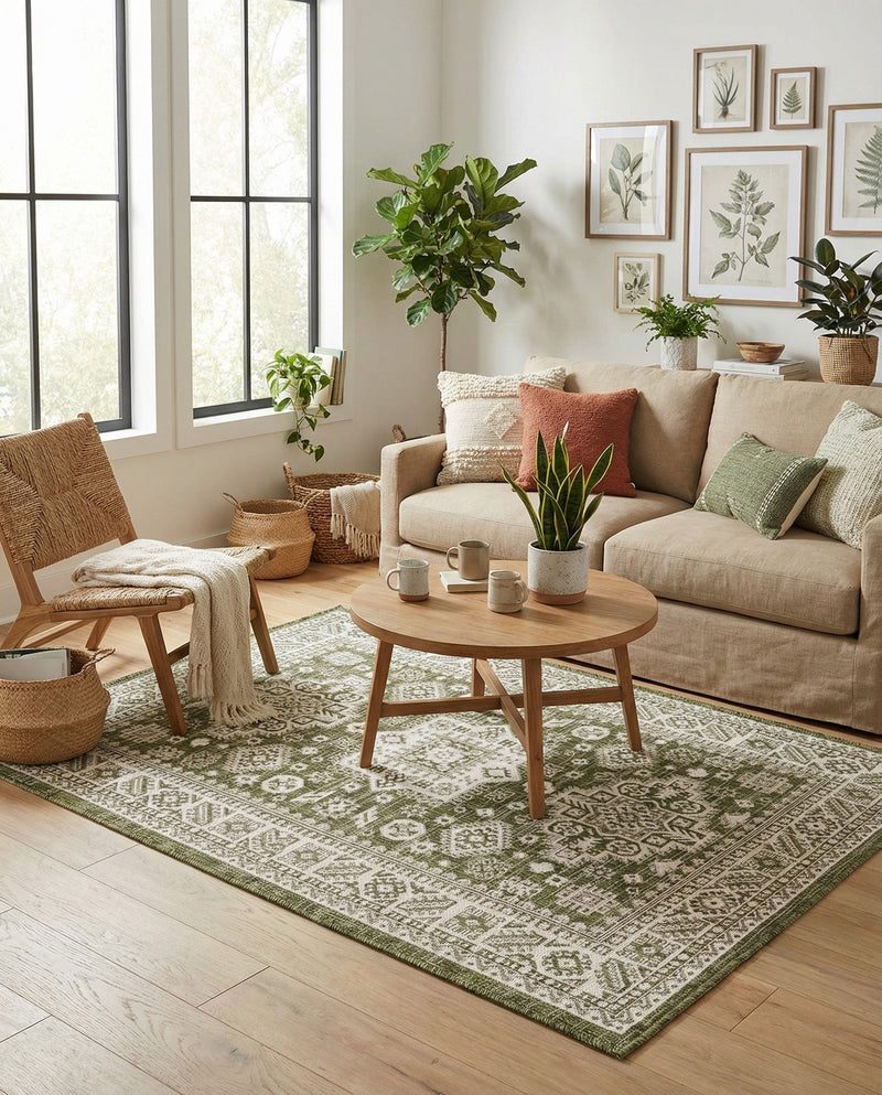 Tribal Terrace Treasures Collection Area Rug -  Incan Isle (Green) Rectangle Green  lifestyle 27