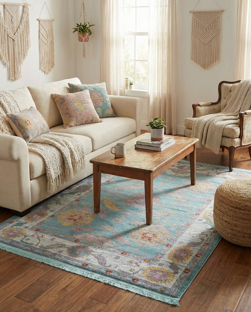 Arcadia Rugs Collection Area Rug - Eden (Aqua and Blue) Rectangle Aqua and Blue  lifestyle 12