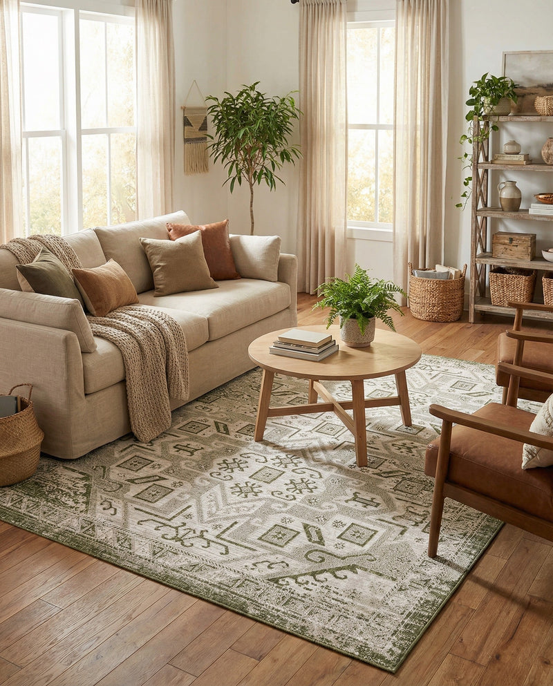 Tribal Terrace Treasures Collection Area Rug - Mayan Marina (Green) Rectangle Green  lifestyle 24