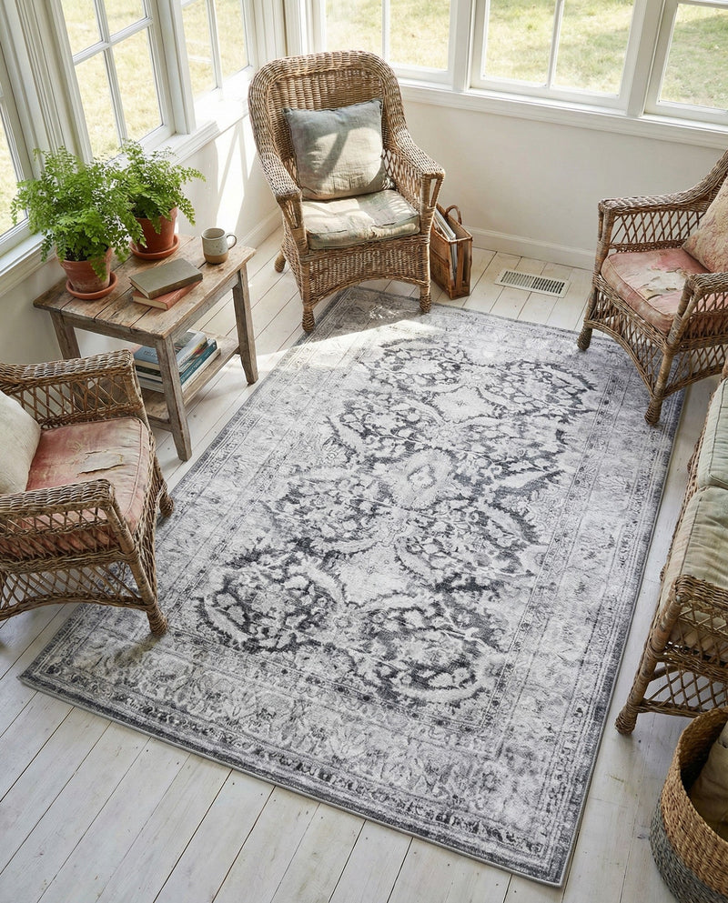 Heritage Elegance Collection Area Rug -  Miramar Rectangle Charcoal  lifestyle 28