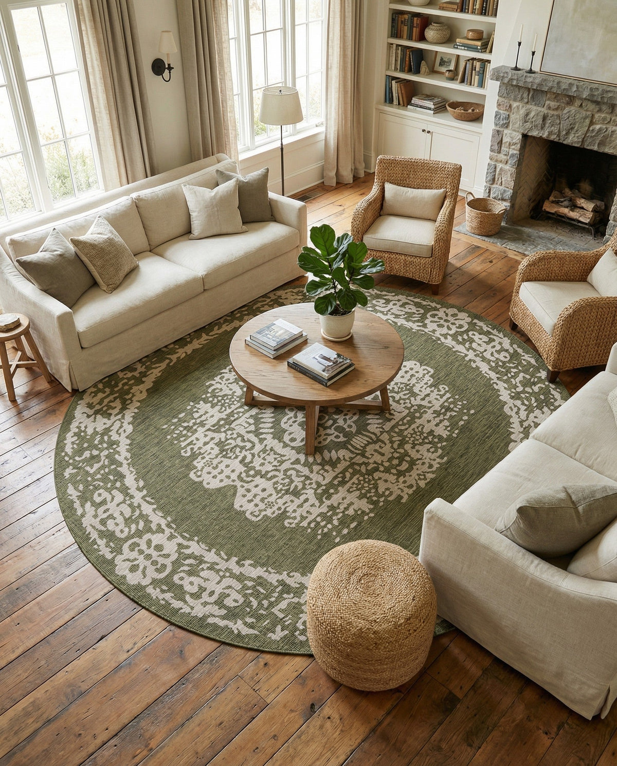 Patio Heritage Collection Area Rug - Savannah (Green) Round Green  lifestyle 93