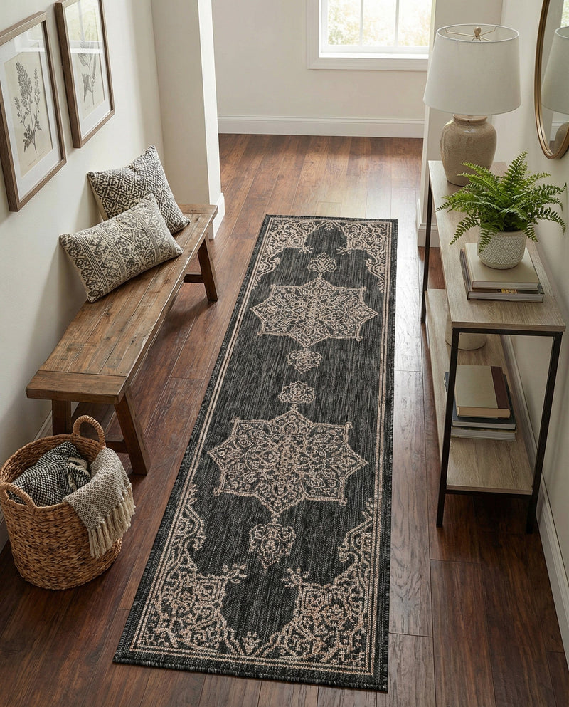 Patio Heritage Collection Area Rug -  Charleston (Charcoal Gray) Runner Charcoal Gray  lifestyle 68