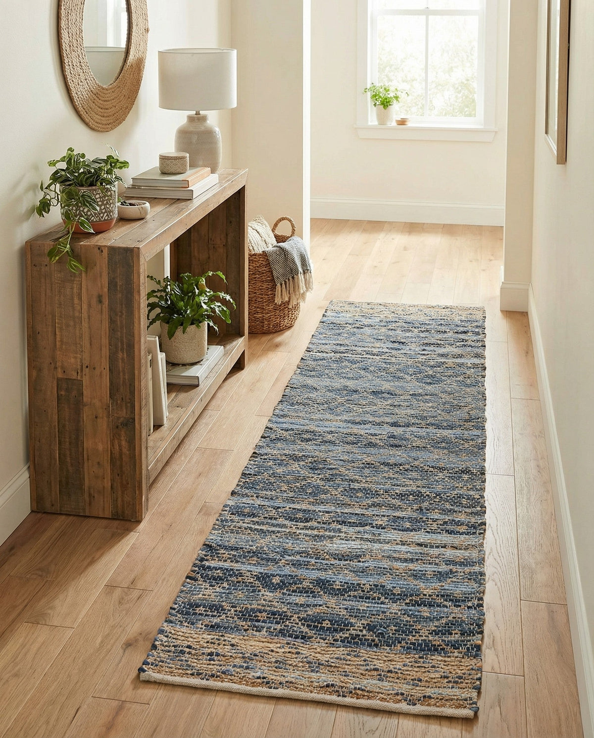 Tulum Trellis Collection Area Rug - Shoreline Runner Denim blue  lifestyle 163