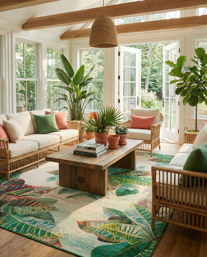 Seaside Blooms Collection Area Rug -  Fern Rectangle Multi  lifestyle 13