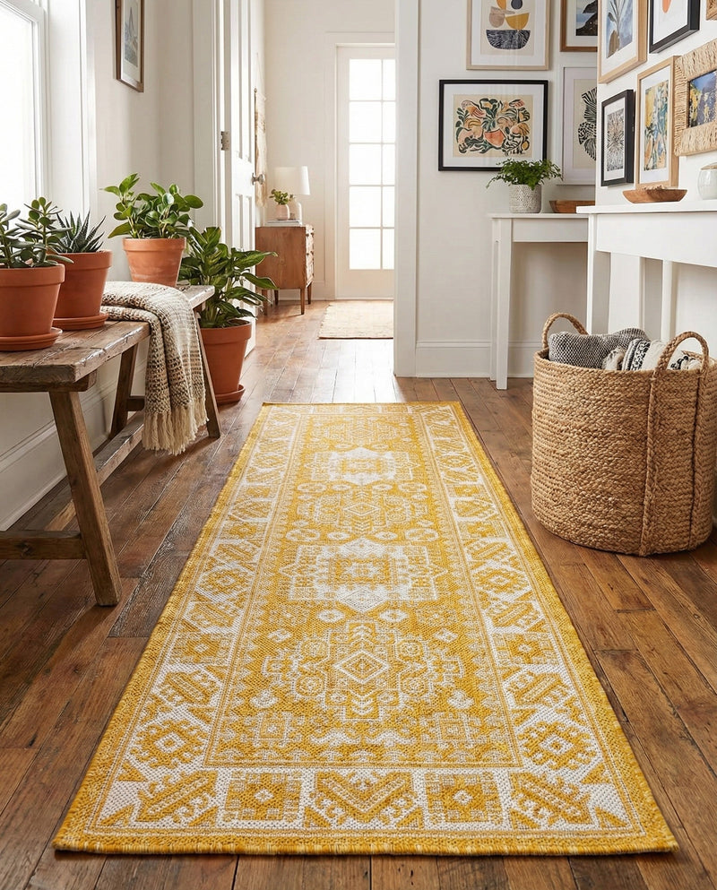 Tribal Terrace Treasures Collection Area Rug -  Incan Isle (Yellow) Runner Yellow  lifestyle 31