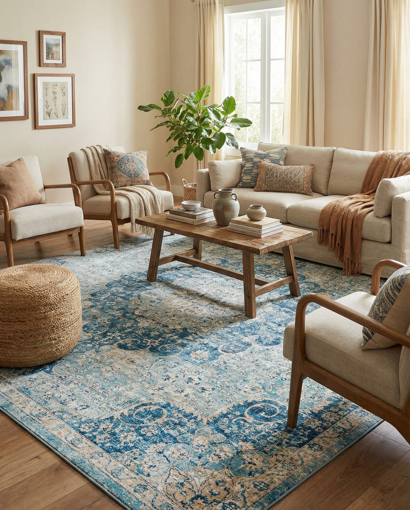 Coastal Haven Collection Area Rug - Seabreeze (Navy Blue) Square Navy Blue  lifestyle 72