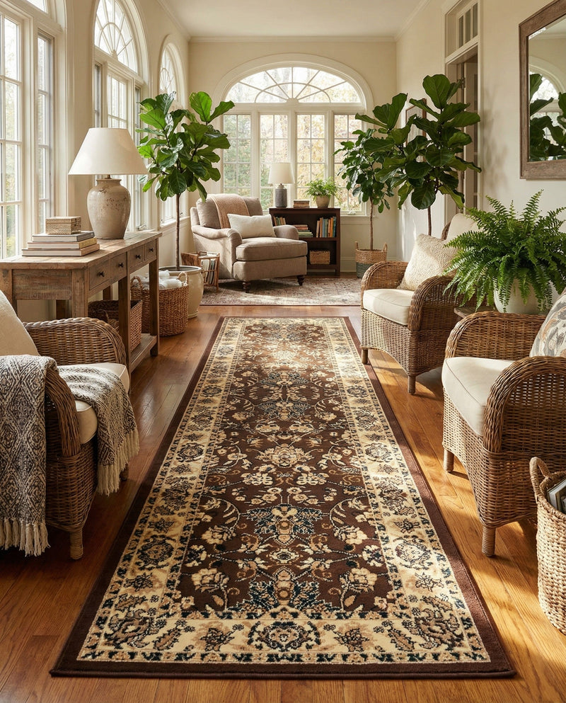 Isfahan Elegance Collection Area Rug - Naghsh-e Jahan (Brown) Runner Brown  lifestyle 64