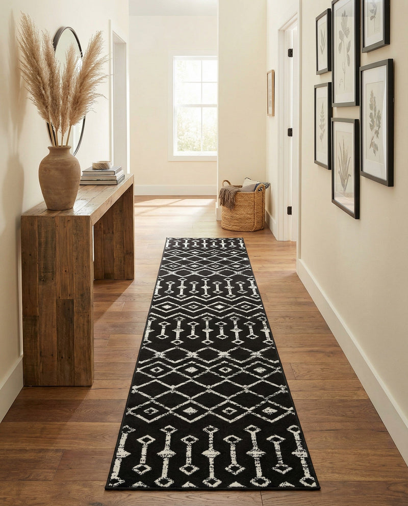 Marrakech Lattice Collection Area Rug - Medina (Black) Runner Black  lifestyle 19