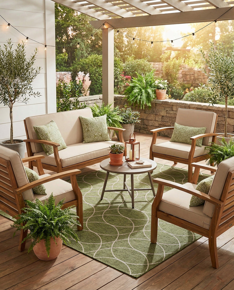 Savannah Pergola Collection Area Rug -  Pavilion (Green) Square Green  lifestyle 45