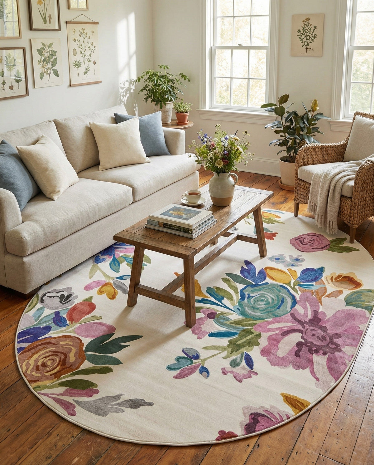 Meadow Breeze Collection Area Rug - Wildflower Oval Ivory  lifestyle 159