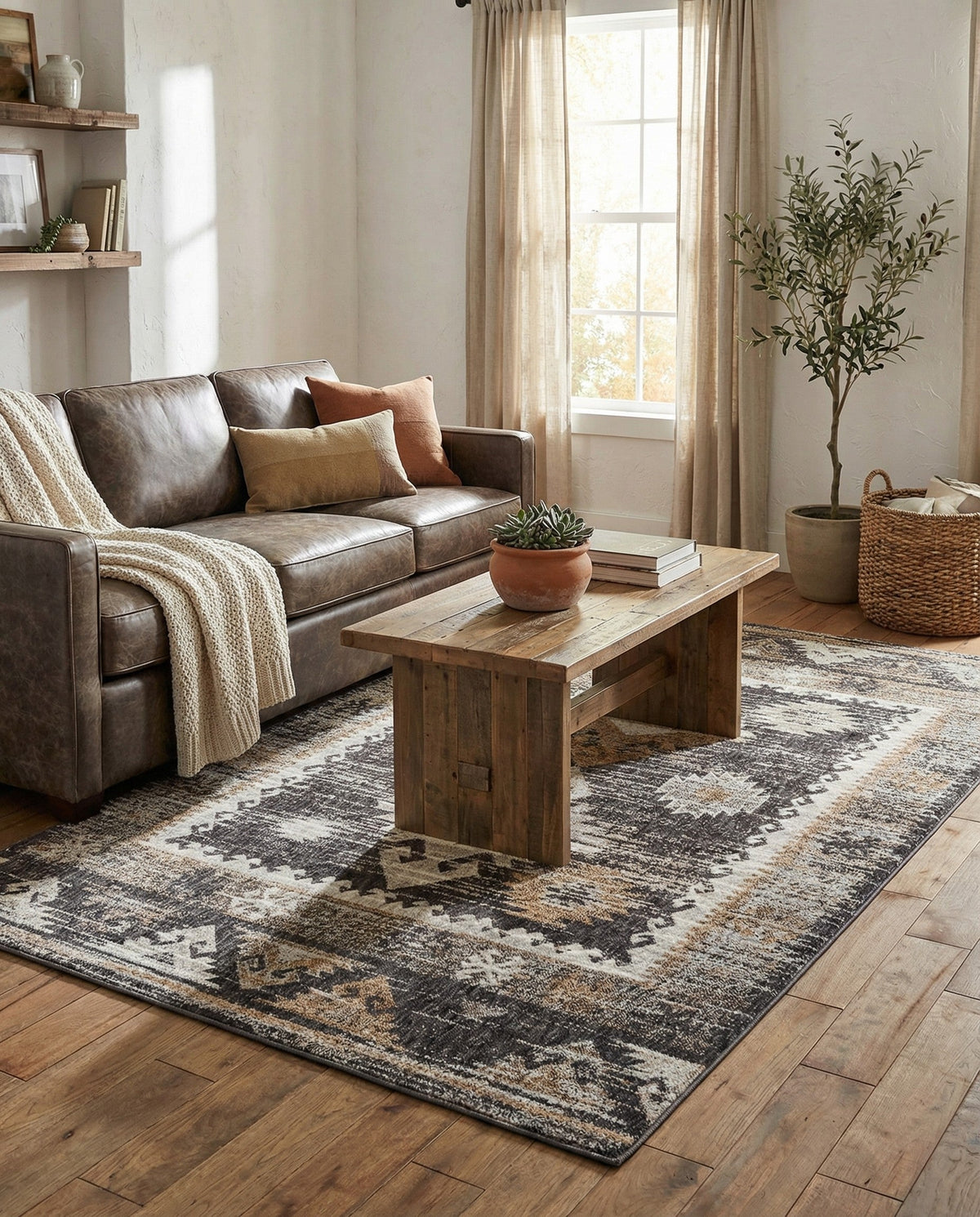 Desert Modern Eco Rug Series Collection Area Rug -  Mojave Rectangle Charcoal Gray  lifestyle 10