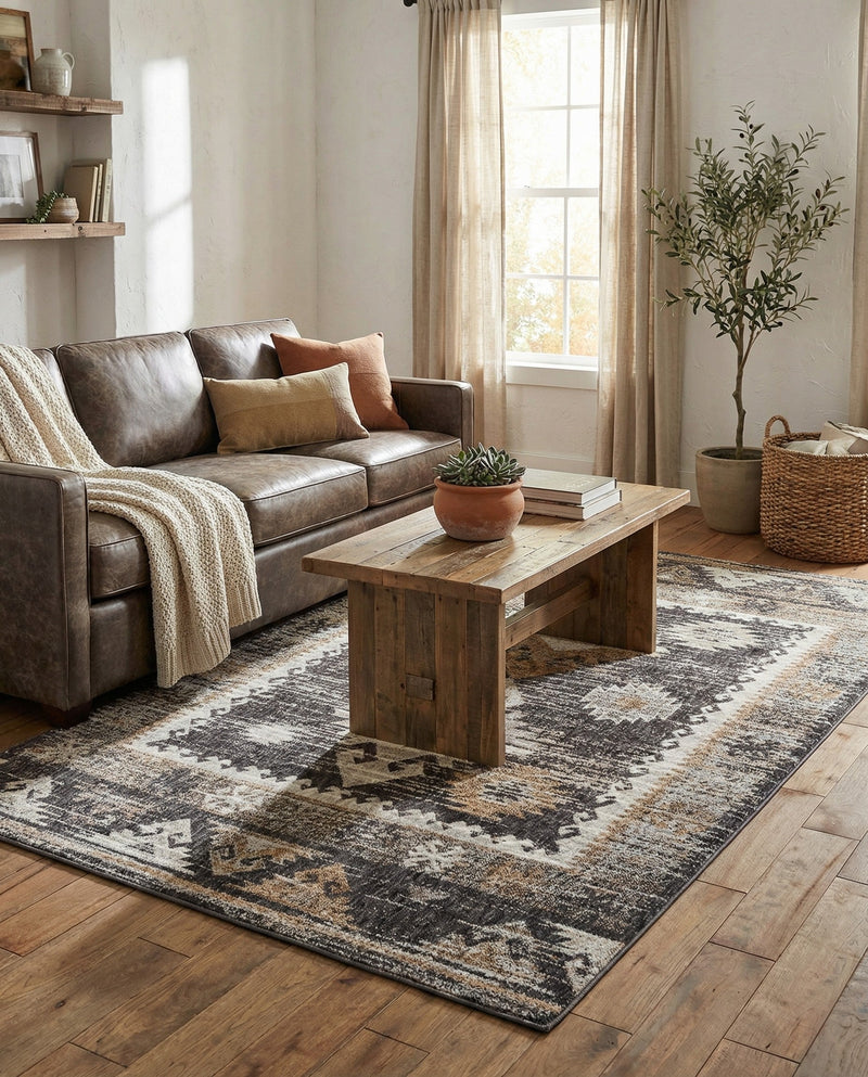 Desert Modern Eco Rug Series Collection Area Rug -  Mojave Rectangle Charcoal Gray  lifestyle 10