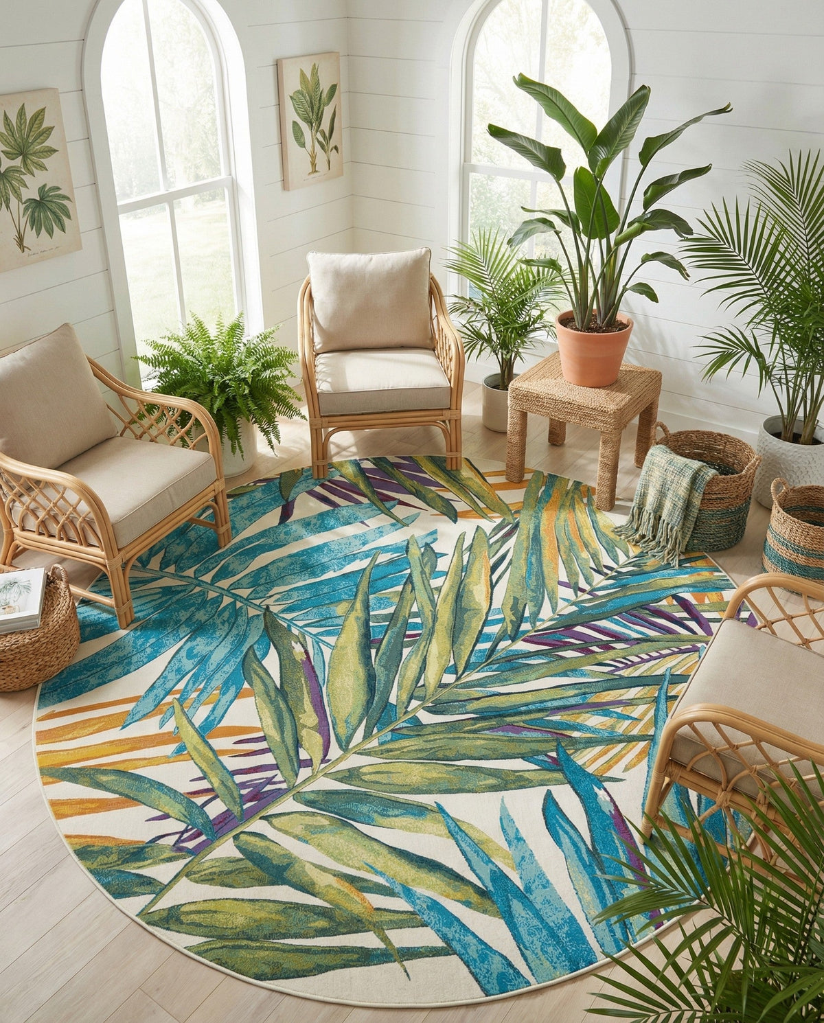 Seaside Blooms Collection Area Rug -  Arcadia Round Multi  lifestyle 120