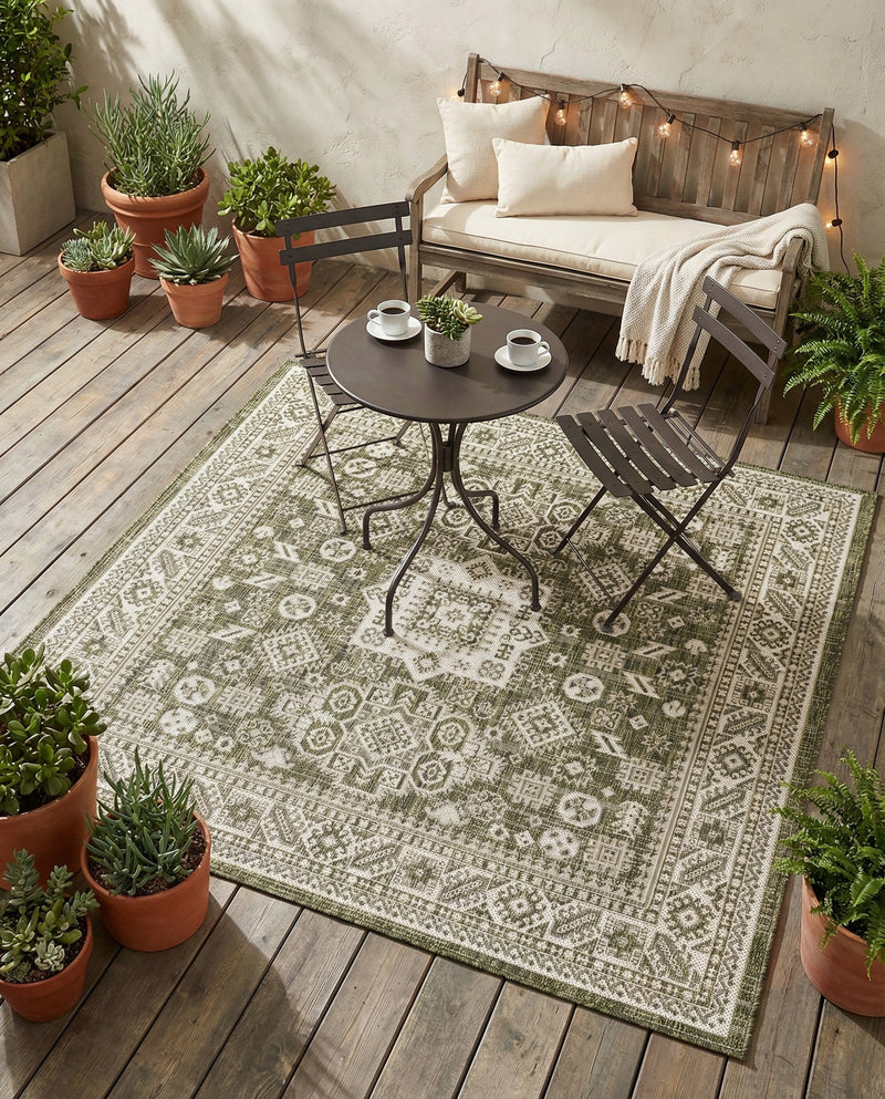 Tribal Terrace Treasures Collection Area Rug -  Incan Isle (Green) Square Green  lifestyle 43