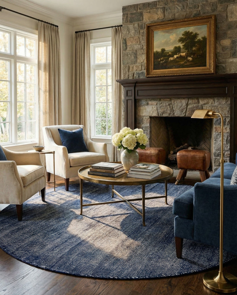 Berkshire Estate Collection Area Rug - Windsor (Blueberry) Round Blueberry  lifestyle 25