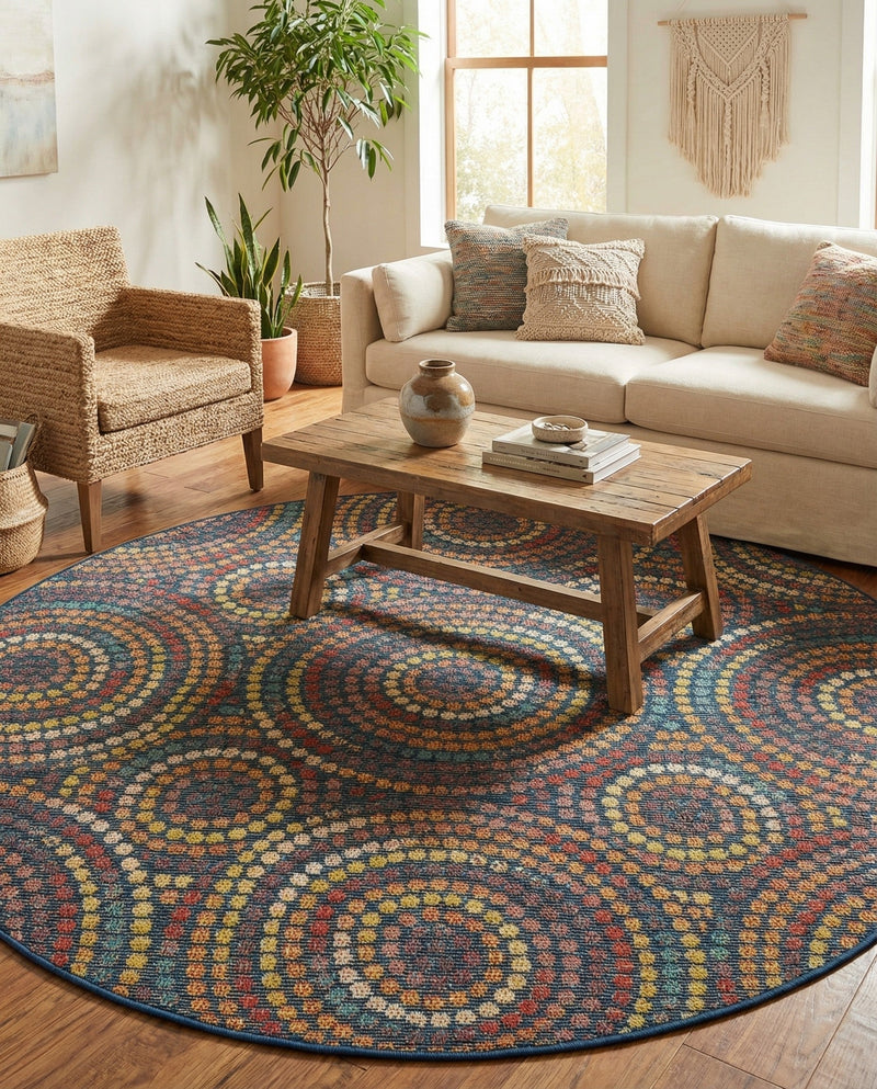 Coastal Terrace Collection Area Rug -  Lagoon Round Multi  lifestyle 73
