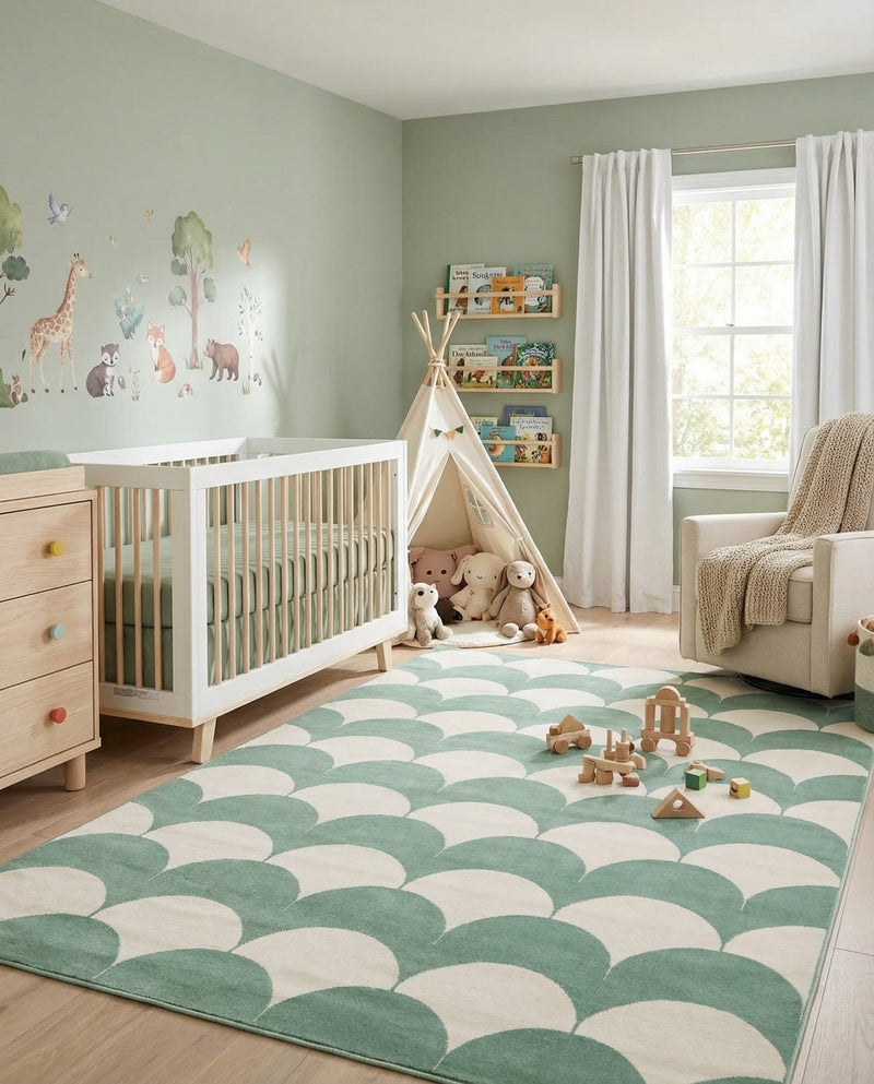 Wonder Tykes Collection Area Rug - Sparklewood Rectangle Soft Green  lifestyle 28