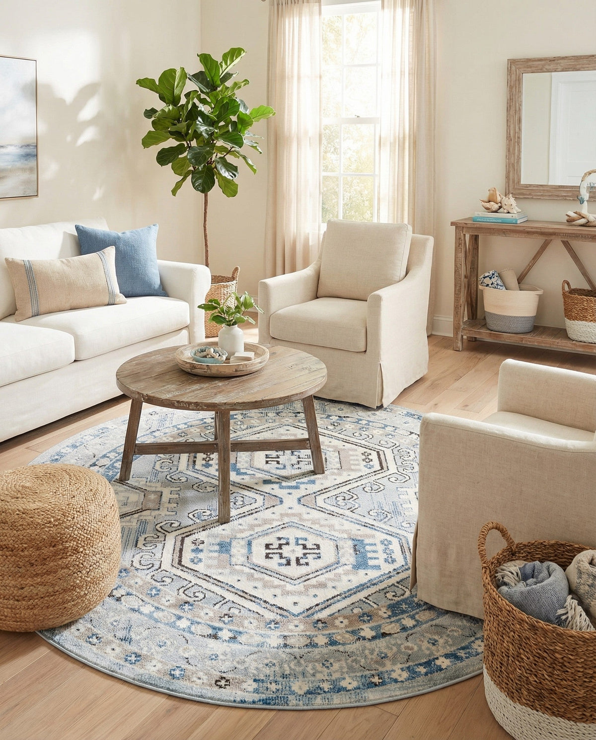 Savannah Elegance Collection Area Rug -  Tybee (Aqua Blue) Round Aqua Blue  lifestyle 89