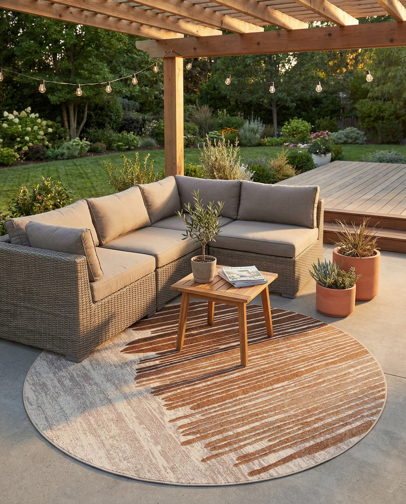 Urban Terrace Collection Area Rug -  Balcony Round Beige Brown  lifestyle 56