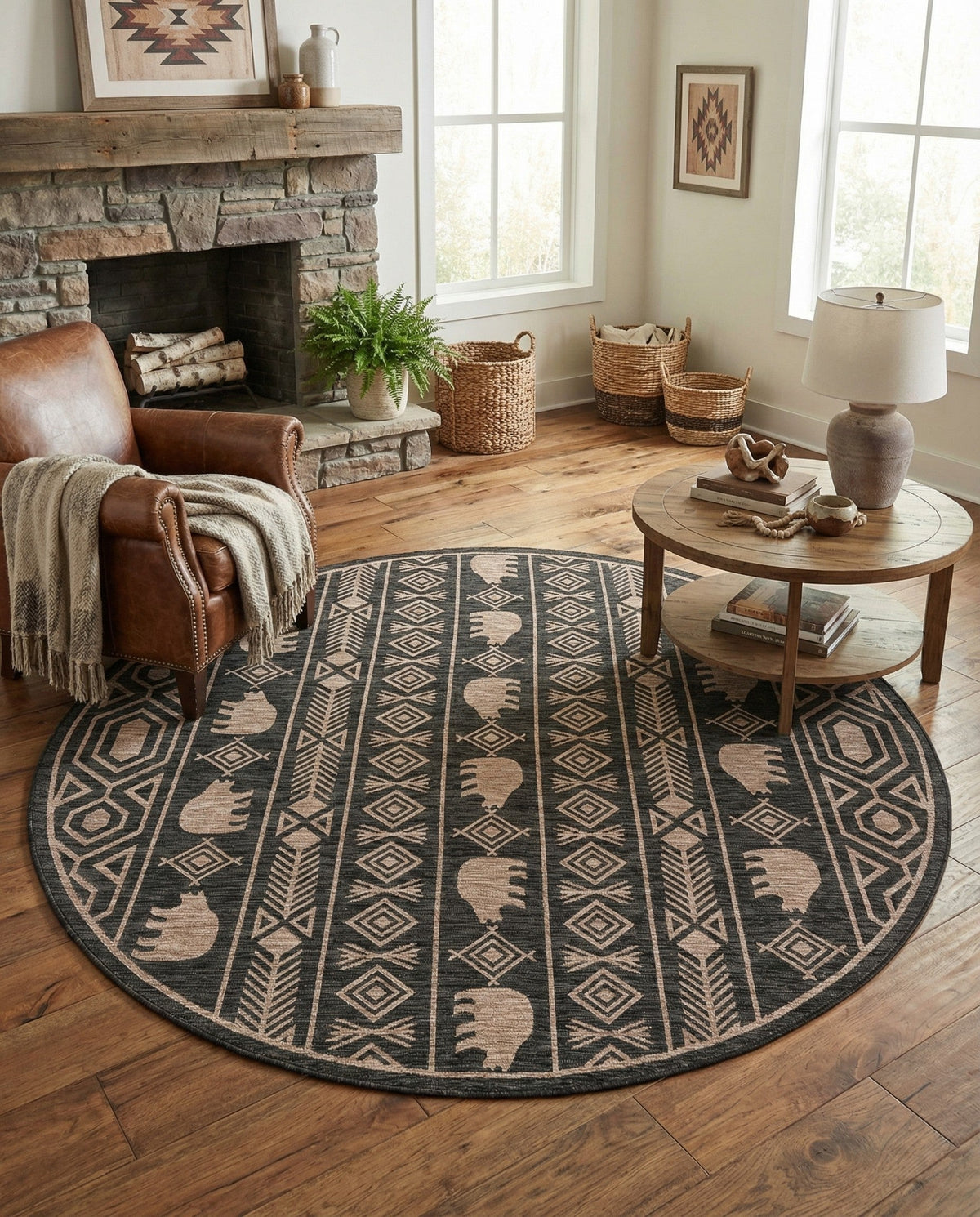 Mesa Oasis Rugs Collection Area Rug - Sundown Round Black  lifestyle 106