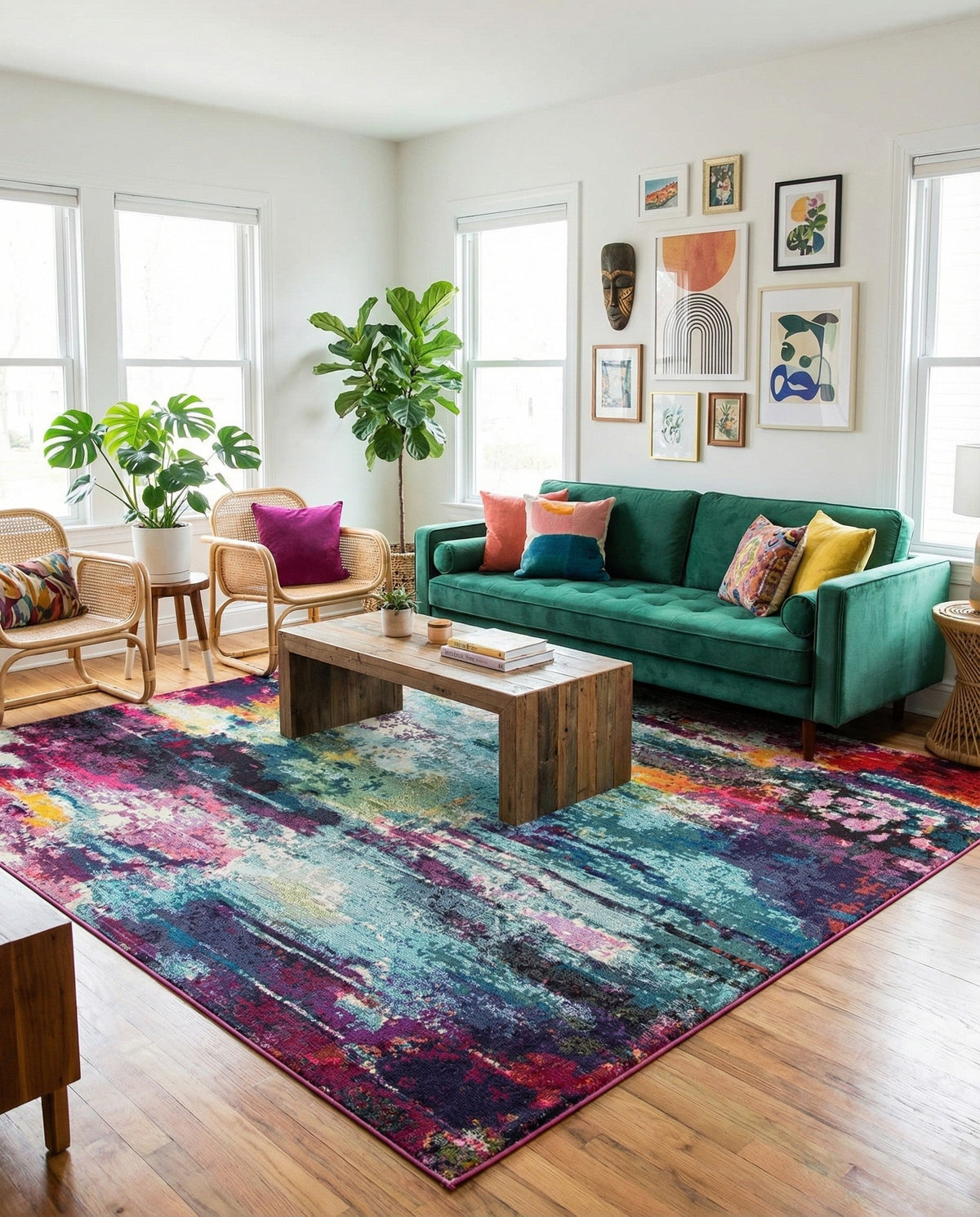 Chromatic Oasis Collection Area Rug -  Oasis Square Multi  lifestyle 93